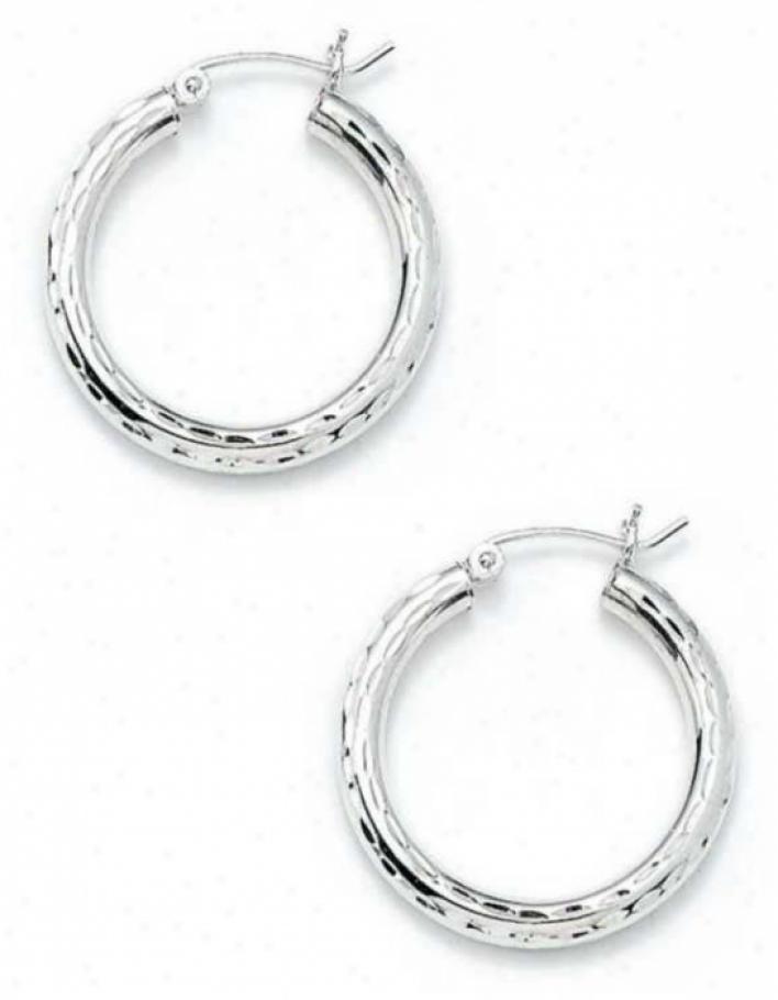 Sterling Silvwr 3x25mm Diamond-cut Hoop Earrings