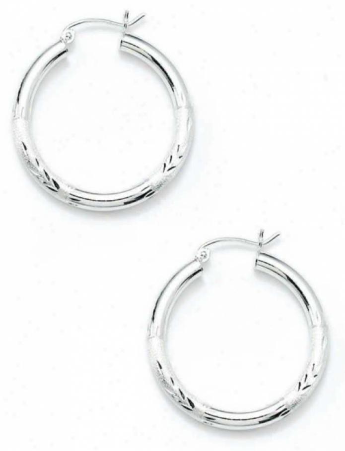Sterling Silver 3x30mm Diamond-cut Hoop Earrings