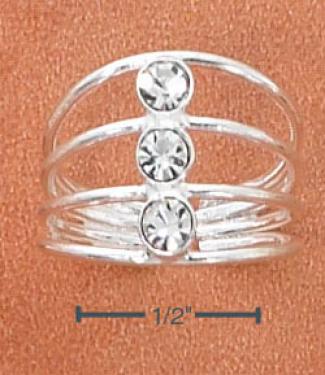 Sterling Silver 4 Coil With 3 Clear Crystals Toe Ring