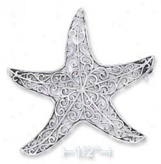 Sterling Sivler 41mm Filigree Starfish Pin With Curled Tips