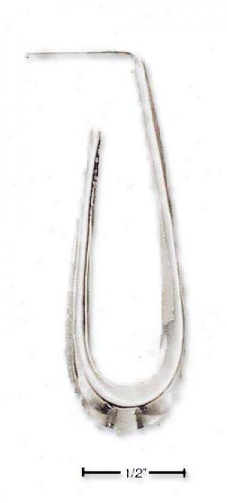 Sterling Silver 45x15mm Narrow Elongated Hoop Post Earrings