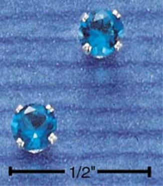 Sterling Silver 4mm December Cz Post Earrings (blue)