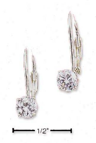Sterling Silver 4mm Round Cubic Zirconia Leverback Earrings
