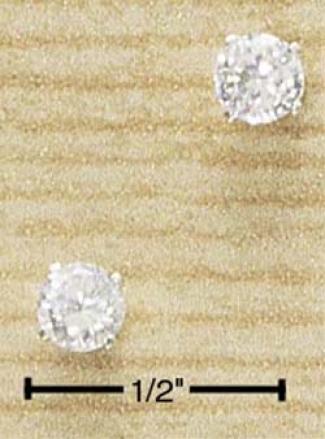 Sterling Silver 4mm Round Cz Mail Earrings