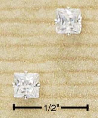Sterling Silver 4mm Square Cz Post Earrings