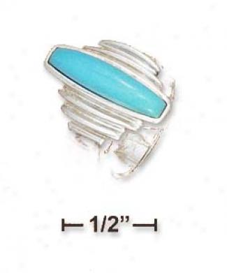 Sterling Silver 4x19mm Turquoise Bar With Stepp Sides Ring