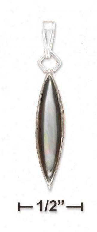 Sterling Silvery 4x22mm Gray Shell Pendant In Plain Setting