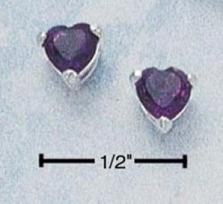 Sterling Silver 5mm Amethyst Heart Post Earrings