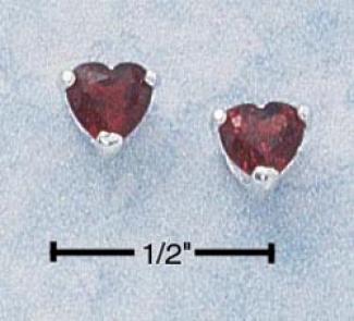 Genuine Silver 5mm Garnet Heart Post Earrings