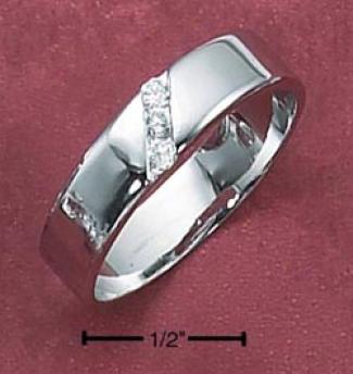 Sterling Silver 5mm High Polish Band Ring Diagonal Cz Accent