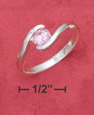 Sterling Silver 5mm Pink Cz By the side of Bypass Band Ring