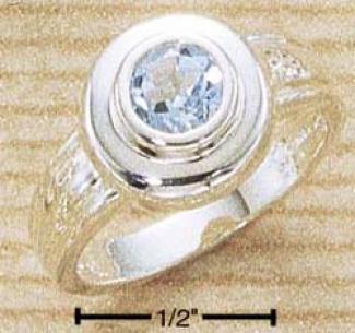 Sterling Silver 5mm Round Inset Blue Topaz Ring