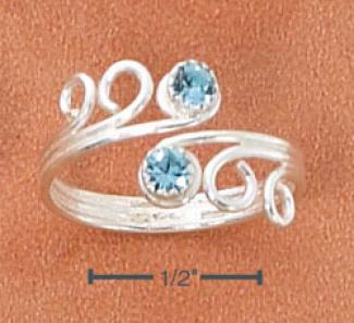 Sterling Silver 6 Swirls With 2 Lt Blue Crystals Toe Ring