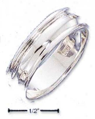 Sterling Silver 6.5mm Double Raised Keenness Weddnig Band Ring