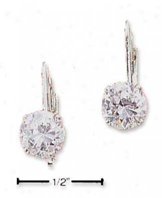 Sterling Silver 6mm Round Cubic Zirconia Leverback Earrings