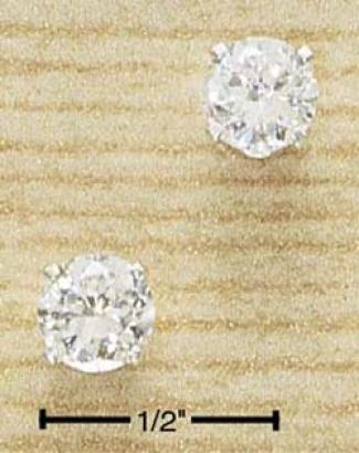 Sterling Silver 6mm Round Cz Post Earrings