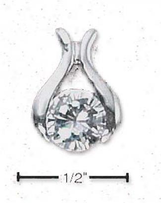 Sterling Silver 6mm Round Cz Solitaire Hanging appendage Wishbone Bail