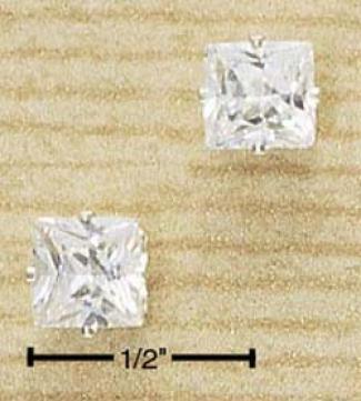 Sterling Silver 6mm Square Cz Post Earrings