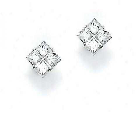 Sterling Silver 6mm Square Cz Stud Earrings
