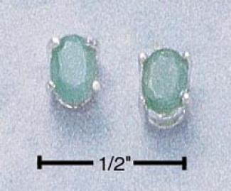 Sterling Silver 6x4 Oval Emerald Post Earrings