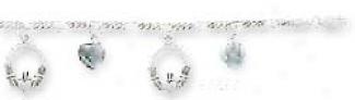 Sterling Silver 7-8 Inch Adj. Fig Charm Bracelet