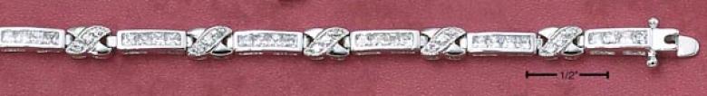 Genuine Silver 7 In. Alternating Small Cz Bar Cz X Bracelet
