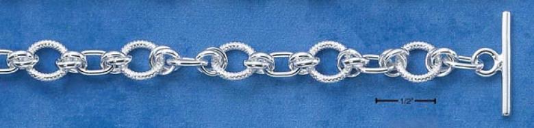 Sterling Silver 7 In And Textured Round Link Toggle Bracelet