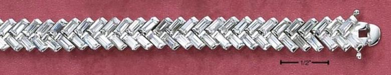 Sterling Silver 7 In Baguette Cz Herringbone Design Bracelet