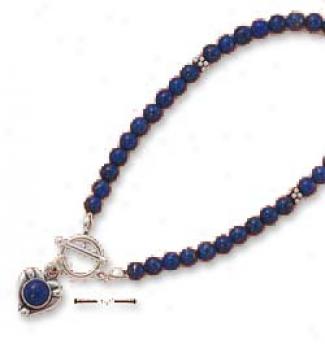 Sterling Silver 7 In Lapis Beads Beads Heart Toggle Bracelet
