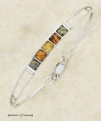 Sterling Silver 7 In Multicolor Amber Double Hinged Bracelet