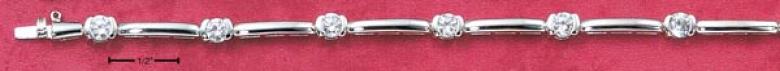 Sterling Silver 7 Inch 4mm Round Cubic Zirconia Bar Bracelet