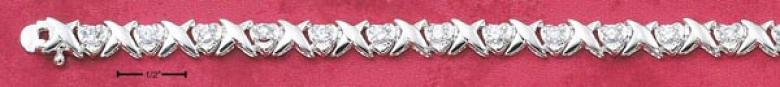 Sterling Silver 7 Inch Bracelet With Kisses Hearts With Czs