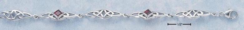 Sterling Silver 7 Inch Celtic Link With Garnet Bracelet
