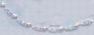 Sterling Silver 7 Inch Dolphin And Blue Topaz Bracelet