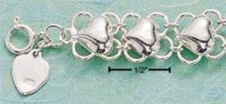 Sterling Silver 7 Inch Heart On Lace Link Bracelet