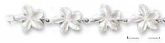 Sterling Silver 7 Inch Satin Finish Flower Link Bracelet