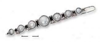 Sterling Silver 7 Roubd Pearl Hair Clip