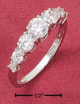 Sterling Silver 7 Stonne Round Graduated Cubic Zirconias Ring