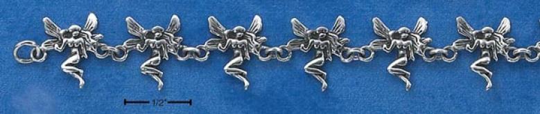 Sterling Silver 7.5 Inch Antiqued Fairy Link Bracelet