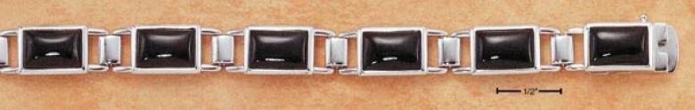 Sterling White 7.5 Inch Bezel Set Emerald-cut Onyx Bracelet
