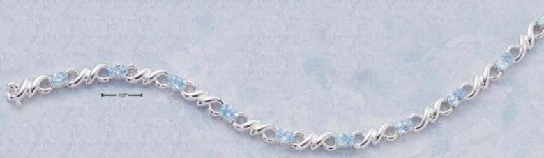 Sterling Silver 7.5 Inch Blue Topaz San Marco Link Bracelet
