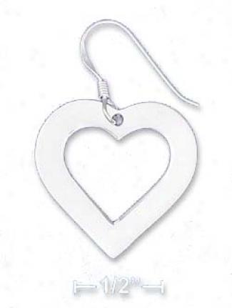 Sterling Silver 7/8 In Flat Open Heart Earrings French Wires