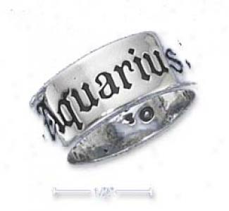 Sterling Silver 7m mAntiqued Auarius Zodiac Band Ring