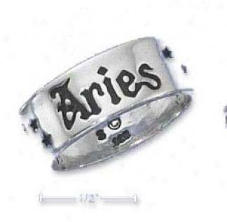 Sterling Silver 7mm Antiqued Aries Zodiac Ban dRing