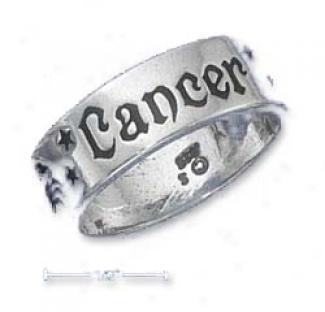 Sterling Silver 7mm Antiqued Cancer Zodiac Band Ring