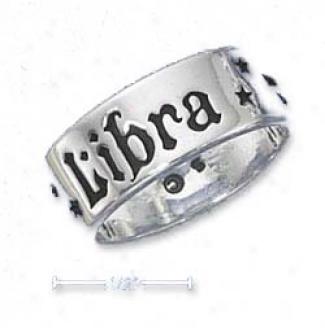 Genuine Silver 7mm Antiqued Libra Zodiac Band Ring