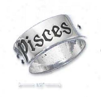 Genuine Silver 7mm Antiqyed Pisces Zodiac Band Ring