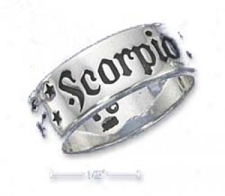 Sterling Silver m7m Antiqued Scorpio Zodiac Band Ring