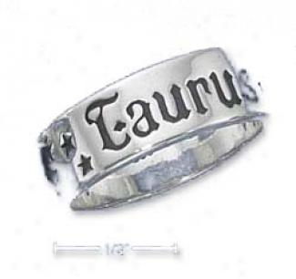 Sterling Silver 7mm Antiqued Taurus Zodiac Band Ring