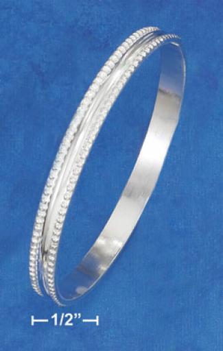 Sterling Silver 7mm Banlge Bracelet With Beaded Edges